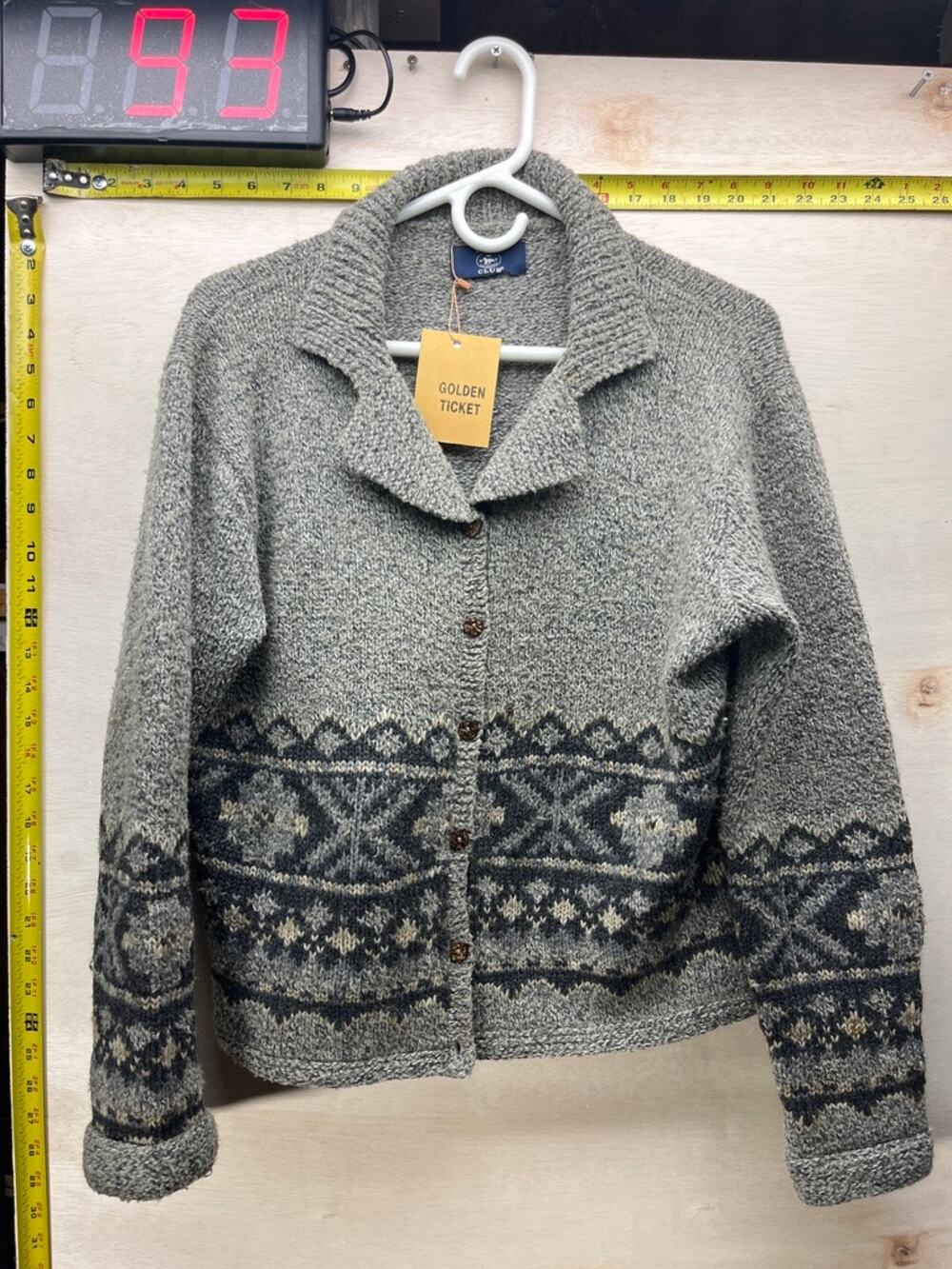 Hunt Club Womens Gray Alpaca Fair Isle Button Cardigan Sweater
